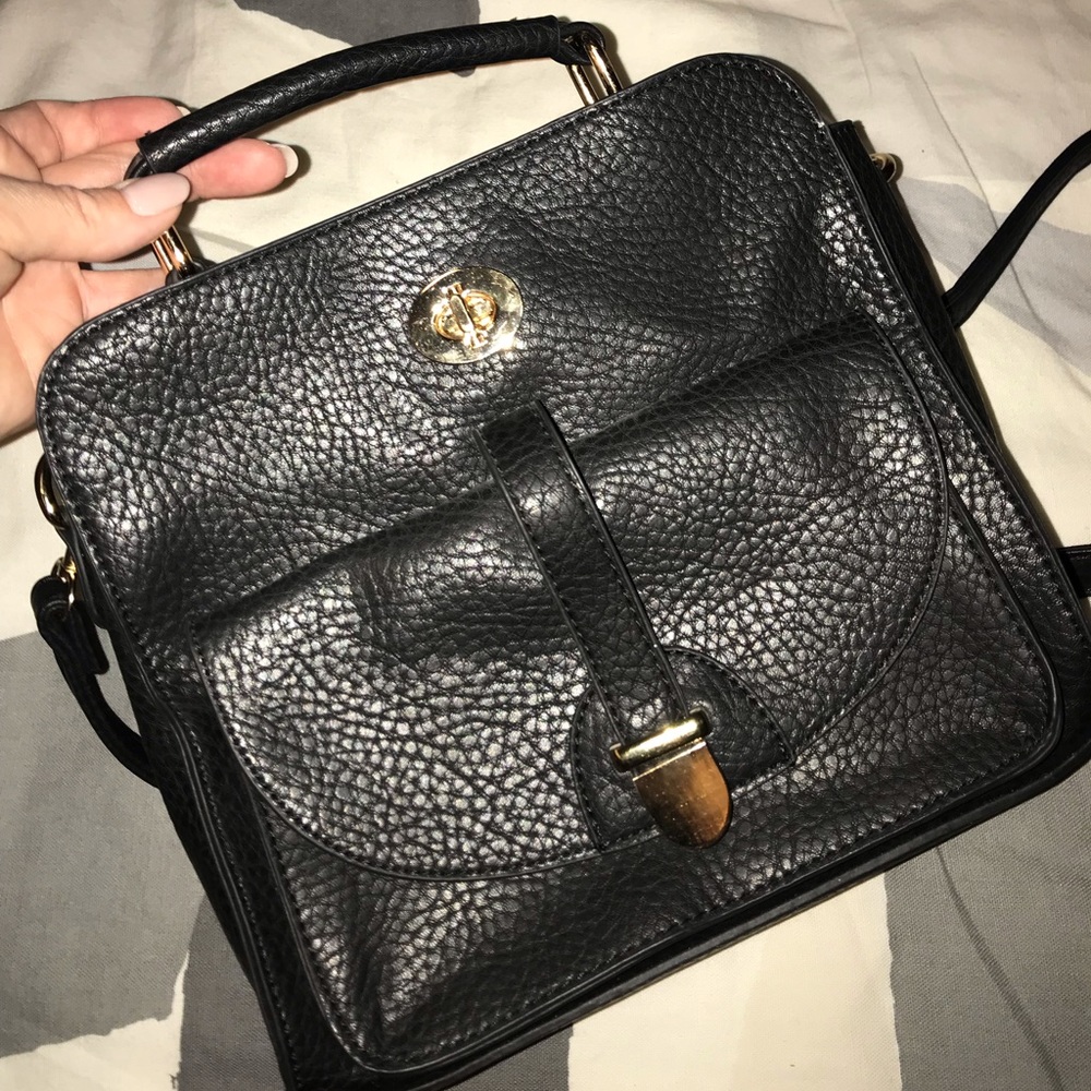 Black Faux Leather Bag Purse Handbag Crossbody